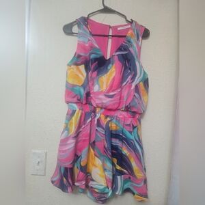 Caramela Pink & Teal Floral Print Sundress